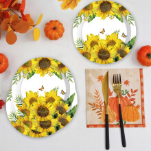 Sonnenblumen-Pappteller, quadratisch, 22,5 cm (8,86 Zoll), 16 Stück
