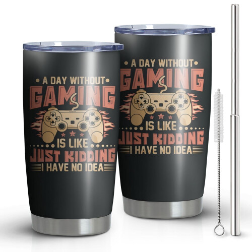 Ποτήρι gaming με καπάκι και καλαμάκι, κούπα gaming με μόνωση από ανοξείδωτο ατσάλι 20