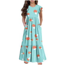 Mikilon Mädchen-Maxikleid mit Blumenmuster, langen Ärmeln und Taschen
