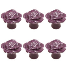 Antique Rose úchytky na skrinky Vintage Keramika 6 ks fialové