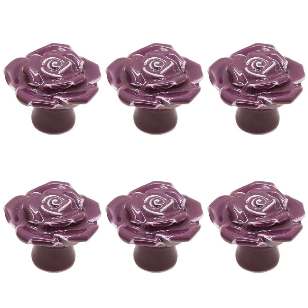Antique Rose Flower Cabinet Knobs, 6Pcs Vintage Ceramics Handles Decorative Drawer Handle Knobs For Dresser Cabinet With Mounting Screws (Purple) 9162407106738