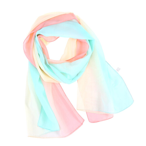 Lenço feminino com estampa degradê em tons versáteis de azul-celeste e rosa.