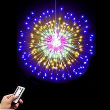 Esfera de luzes de fogos de artifício com fio de cobre e 180 LEDs, com controle remoto, 8 modos, funciona a bateria, compatível com decoração de