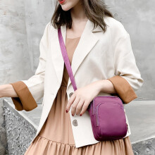 Umhängetasche für Damen, kleine Schultertasche, Nylon-Umhängetasche für Damen, Mini-Reisegeldbörse mit 3 Fächern und Reißverschluss, lila