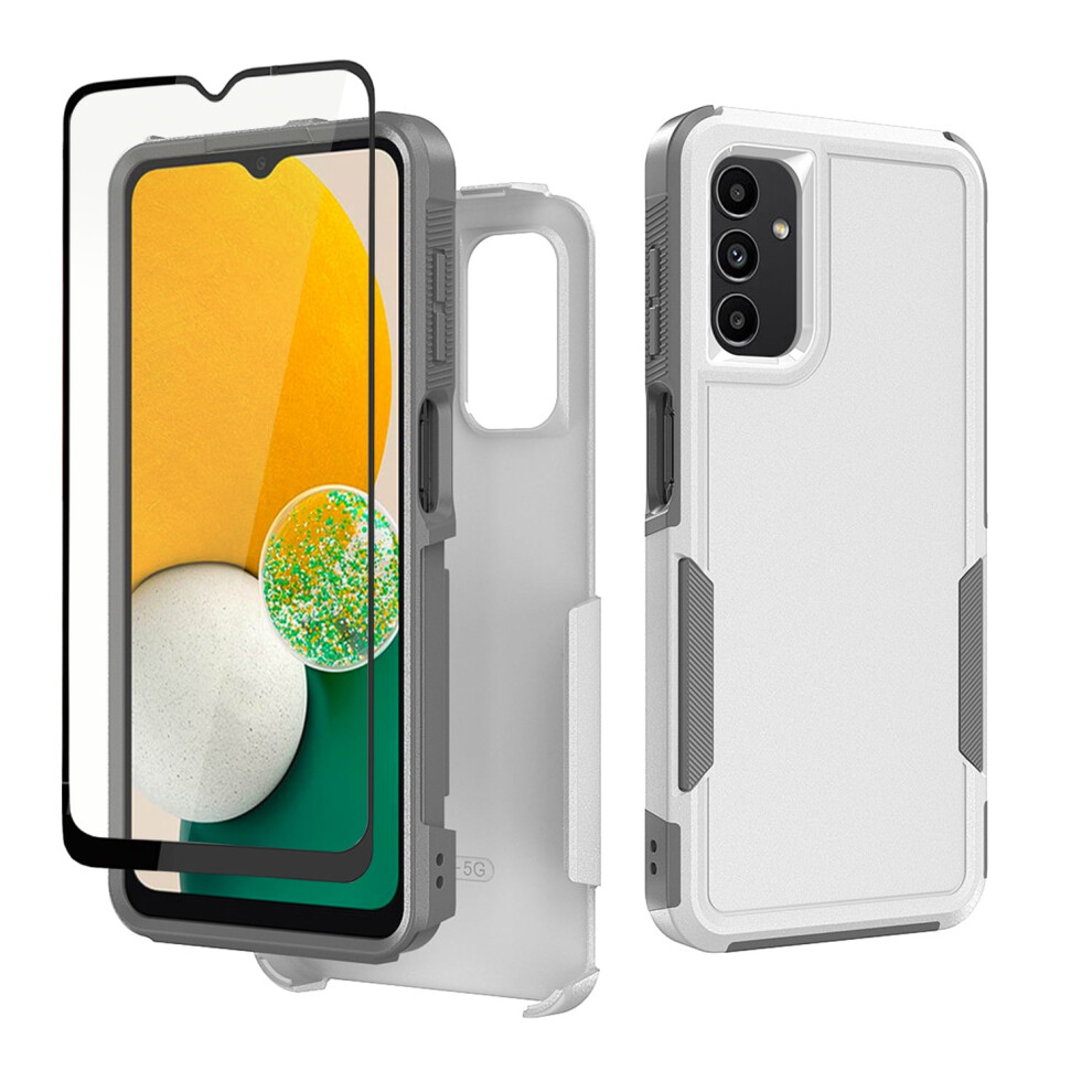 Tashhar Compatible With Samsung Galaxy A15 5G Case + Screen Protector, Military-Grade Double-Layer Drop Resistant, White/Grey 9499224198555