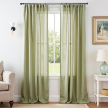Cortinas em mistura de linho, 50" x 96", 2 painéis, verde sálvia, estilo casa de campo, do chão ao teto, com bolso para varão e presilha
