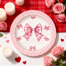 Valentinstag-Motiv: Pappbecher, Pappteller und Papierservietten mit Schleife, geeignet für Valentinstags-Partydekorationen