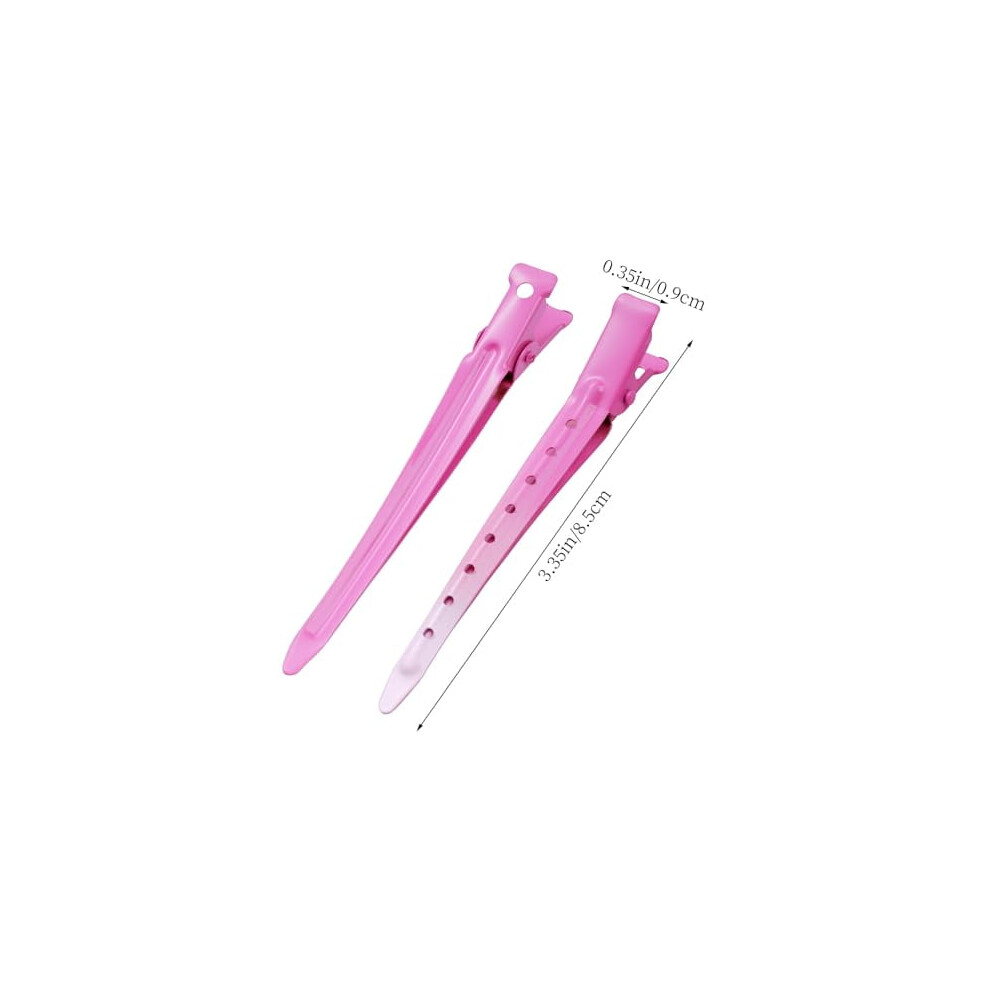 Unisex Pink 24 Packs Duck Bill Clips, 3.35 Inches Rustproof Metal Alligator Curl Clips With Holes For Hair Styling, Hair Coloring, Gs