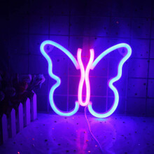 Luminária de LED Neon em Formato de Borboleta – Alimentação USB/Bateria, Luminária Noturna de Parede para Quarto Infantil, Escritório, Natal,