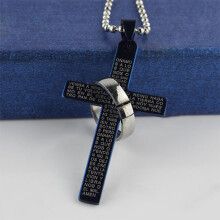 Collana punk da uomo in acciaio inossidabile con ciondolo a croce di preghiera e catena a sfere, gioielli in acciaio inossidabile nero