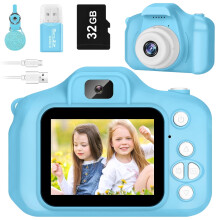 HD digitale kindercamera voor meisjes van 3-12 jaar, 13 MP, 32 GB SD-kaart, selfiecamera, verjaardagscadeau (blauw)
