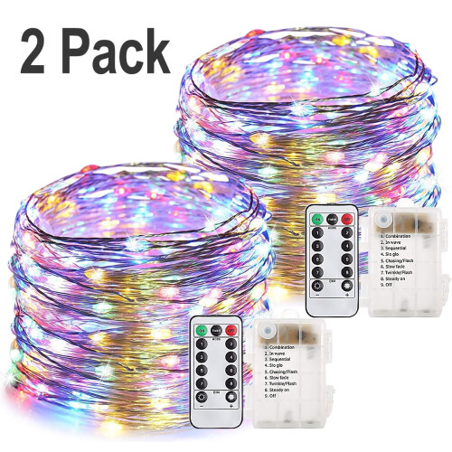 Φωτάκια νεράιδας Gluaae2-Pack200-LED, 66 πόδια, Λειτουργούν με μπαταρία, 8 λειτουργίες,