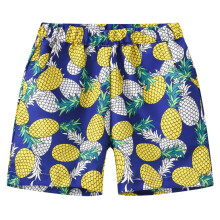 Badeshorts mit Ananas-Print für Jungen, leichte, dehnbare Badehose mit Taschen, Marineblau, Größe 7-8 Jahre, geeignet für Sommeraktivitäten