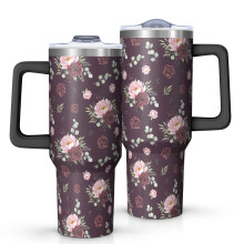 113 cl Pioneer blommigt blommönster isolerat tumbler med handtag, BPA-fritt läckagesäkert lock och sugrör, dubbelväggig vakuum, varm 12