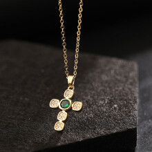 Collana con ciondolo a croce da donna, vintage, oro e zirconi, gioielli da donna per San Valentino