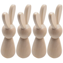 Muñecos de conejo de madera sin terminar para bricolaje de Masteelf para decoración y pintura creativa, 4 piezas, color caqui sintético.