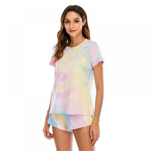 Σετ γυναικείων πιτζαμών tie-dye με κοντομάνικα τοπ και σορτς, πιτζάμες Loungewear2Piece 2