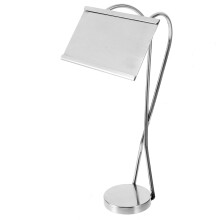 Soporte de escritorio para menús de acero inoxidable color plata.
