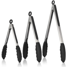 U-Taste Küchenzange, hitzebeständig bis 600F – 7/9/12" Silikonbeschichtete, antihaftbeschichtete Spitzen, Griff aus 18/8-Edelstahl (Schwarz)