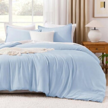 Edredones azul claro tamaño Queen, juego de ropa de cama ligero de 3 piezas, juego de cama mullido para todas las estaciones (edredón de 90x90