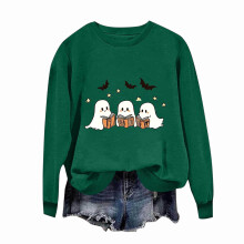 Halloween-huvtröja med kort fåll för kvinnor | Tröja med Ghost & Eyes-motiv | Beige detaljer + 8 färger