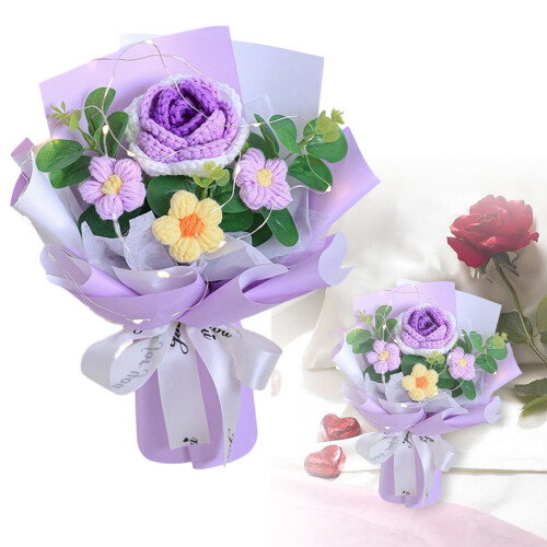 Crochet Flower Bouquet Purple3-Piece