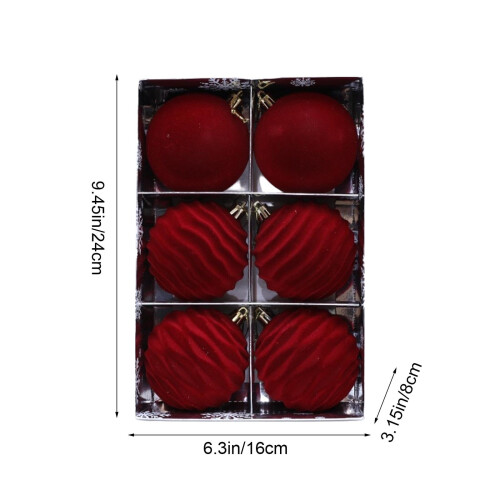 Conjunto de 6 bolas de Natal vermelhas aveludadas, 8 cm (3,15 polegadas) 2