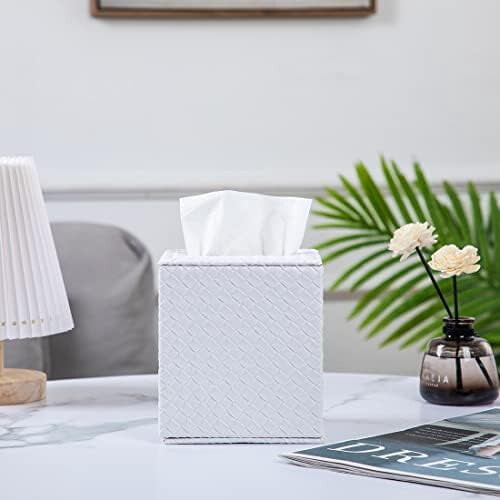 Vierkante tissueboxhouder, wit, voor badkameraccessoires. 1