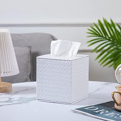 Vierkante tissueboxhouder, wit, voor badkameraccessoires. 2