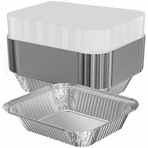 100 τεμάχια ταψιά αλουμινίου μιας χρήσης 8,3"x6,2" με καπάκια, 2,25 λίβρες, για μαγείρεμα, 2