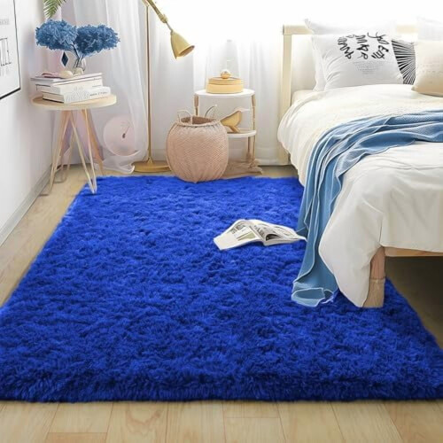 Μαλακό χαλί Shag 1,6x1,8 μ., Royal Blue, αφράτο και βελούδινο για υπνοδωμάτιο/σαλόνι/παιδικό 1