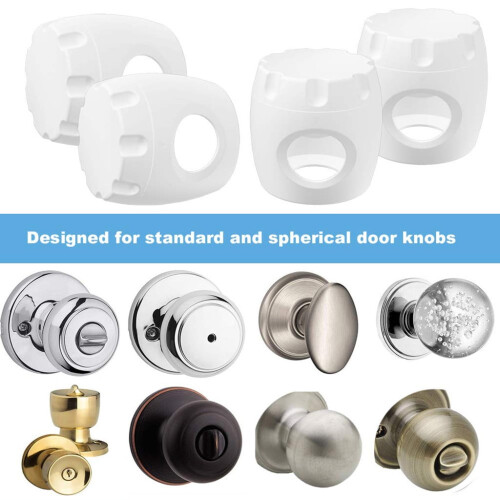 Childproof Door Knob Covers (4 Pack) – Dual-Lock, Reusable, No Tools Needed, Compatible with Standard Knobs (White) 2