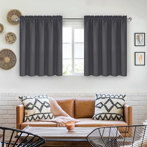 Cortinas Blackout Cinza Escuro, 2 Painéis, 60x36 Polegadas, com Bolso para Varão 1