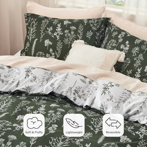Olive Green Comforter Set Floral Botanical 3-Piece 2