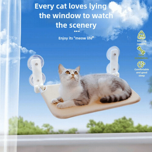Assembly free folding cat hammock plush mesh cat window wall jumping platform double suction cup cat hammock 2
