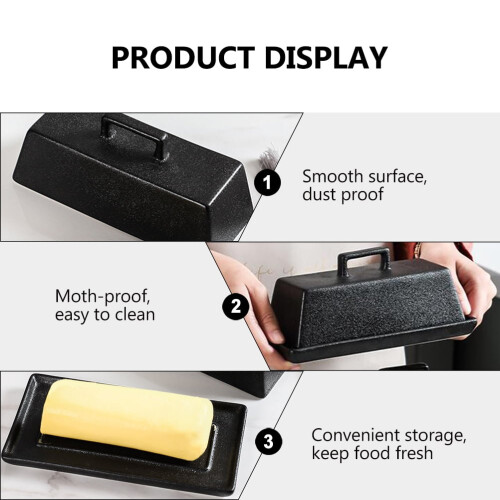 Ceramic Butter Dish with Lid and Tray - Black 2