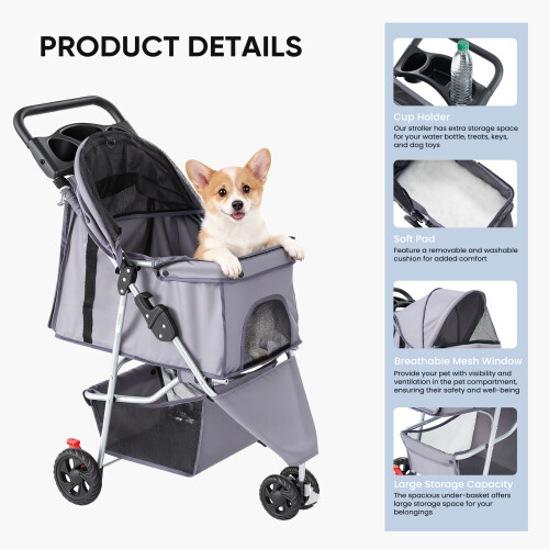 Poussette pliable et étanche pour petits chiens et chats 1