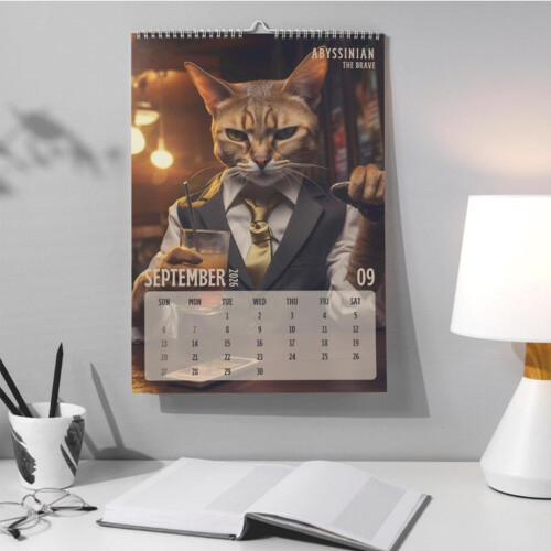 Ημερολόγιο τοίχου 2026 με σχέδιο Badass Cats - 28x22 ίντσες, ανθεκτικό χαρτί, μοναδικό δώρο 2