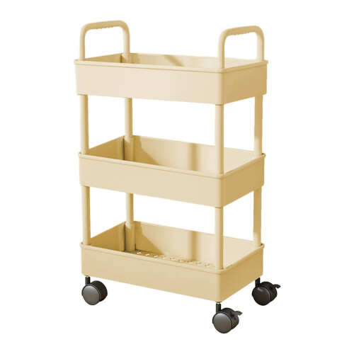 3-stöckiger Rollwagen – Gelbes Kunststoffregal 1
