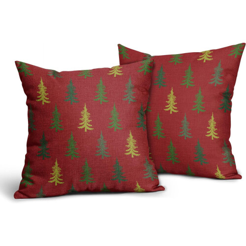 Fodere per cuscini con albero di Natale, 18x18 cm, set da 2, rosse, rustiche 1