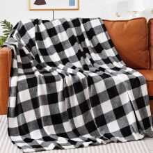 Buffalo Plaid Fleece Throw Blanket, Soft Warm Cozy Plush Checkered Blanket for Couch/Sofa/Bed, 50"x60", Red & Black, Farmhouse Christmas Decor