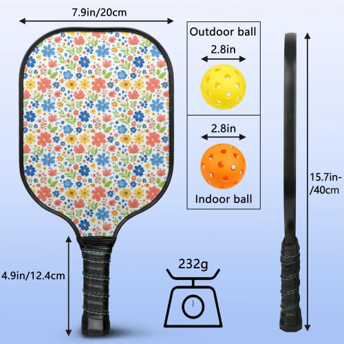 Σετ κουπιών Pickleball με κουπιά από fiberglass σε σχέδια λουλουδιών, 2 μπάλες και τσάντα – 2