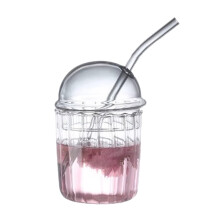 Gobelet en verre de 44 cl avec couvercle bombé et paille pour frappés, smoothies et cafés glacés – Compatible lave-vaisselle,