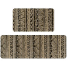 Ensemble de tapis de cuisine bohème marocain, tapis antidérapant lavable en 2 pièces pour le sol – Décoration bohème de style ferme (Noir,