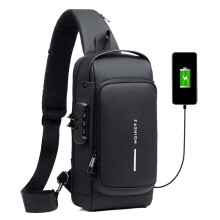Vandtæt herre-slyngetaske med tyverisikring og USB-opladeport, crossbody-skulderrygsæk med bryst