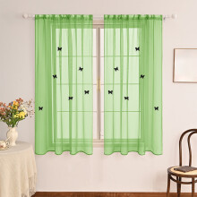 Cortinas transparentes por menos de US$ 5 – Cor sólida com borboleta, bandô de camada dupla, decoração para festas e uso diário, bolso para