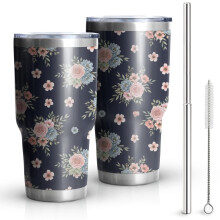 Gobelet isotherme Pioneer Flower de 887 ml (30 oz), à motif floral, double paroi, couvercle étanche sans BPA et pailles réutilisables. Maintient