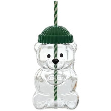 Gobelet en verre avec paille et couvercle, 500 ml, en forme d'ourson mignon, idéal pour le café glacé et le thé.