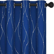 Blackout Curtains 52x54", Wave Dots Silver Print, Thermal Insulated & Soundproof, for Small Windows/Nursery, Set of 2, Machine Washable, Royal Blue