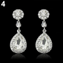 Women Rhinestone Teardrop Dangle Drop Earrings Wedding Bridal Jewelry Alloy, Rhinestone White